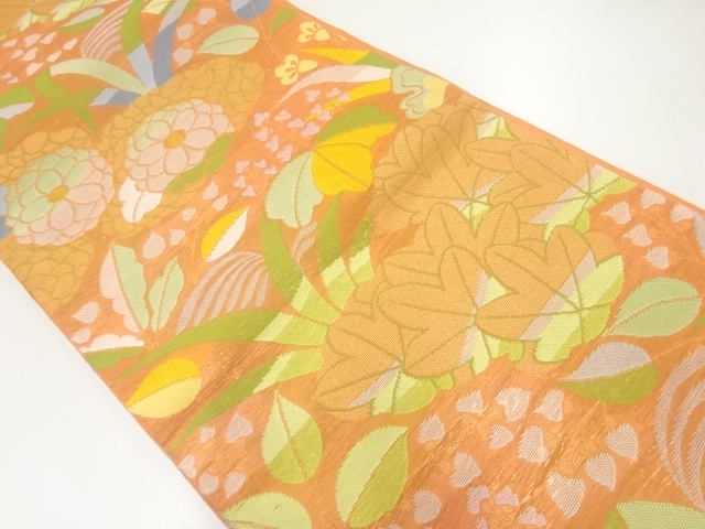 紗 菊桐に紅葉模様織出し全通袋帯